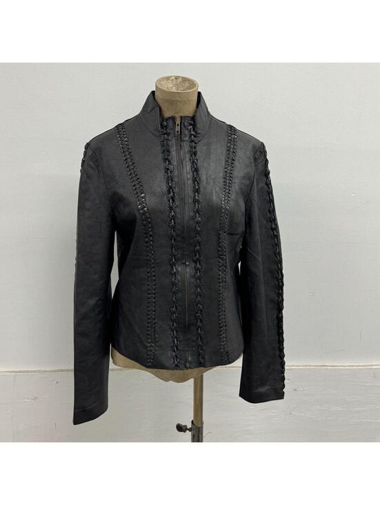 Jackets & Blazers - Vintage Black Braided Detail Y2K Avant Garde Leather Jacket